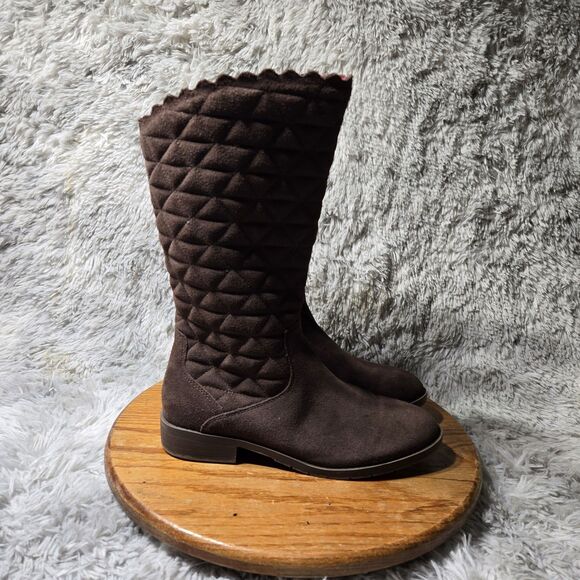 Lands Ends Womens Size 7M Brown Suede Tall Knee High Sweater Trim Heeled Boots - Picture 2 of 11